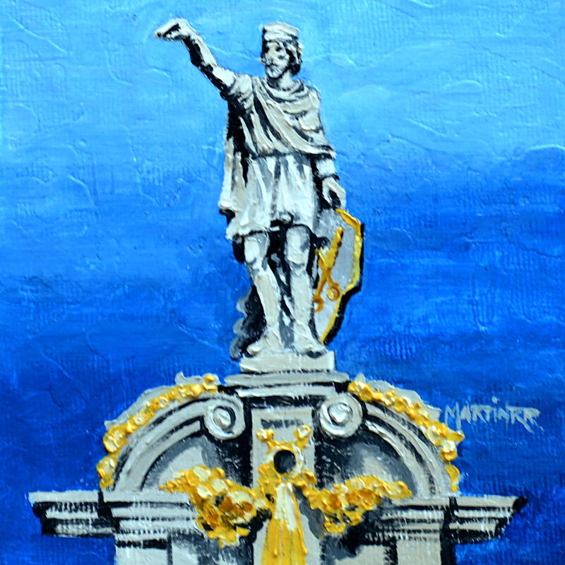 Painting Statue in the Grand Place by Rodriguez Rio Martin | Painting Figurative Urban Oil