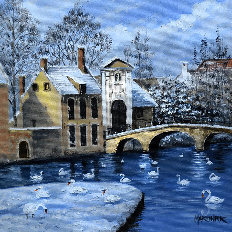 Painting Winter at the Lake of Love by Rodriguez Rio Martin | Painting Figurative Urban Oil