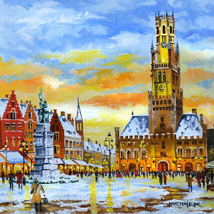 Painting Snow in Bruges by Rodriguez Rio Martin | Painting Figurative Oil Urban