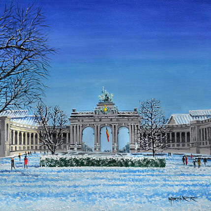 Painting Winter at the monument by Rodriguez Rio Martin | Painting Figurative Oil Urban