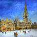 Painting Snow and love in the Grand Place by Rodriguez Rio Martin | Painting Figurative Urban Oil