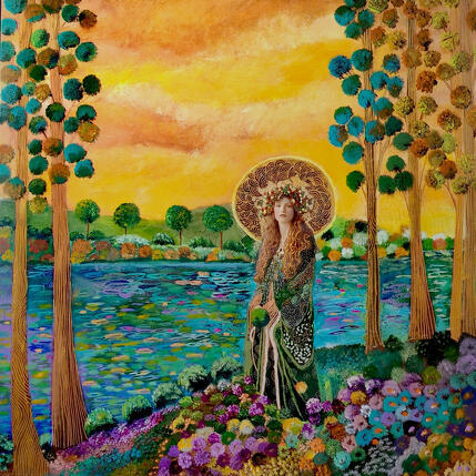 Painting L'automne à mes pieds  by Picini Victoria | Painting Figurative Acrylic, Gluing Landscapes
