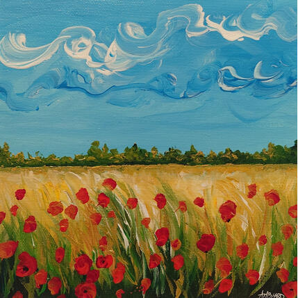 Peinture Coquelicots dans un champ de blé par Amblard Florence | Tableau Impressionnisme Acrylique Nature, Paysages