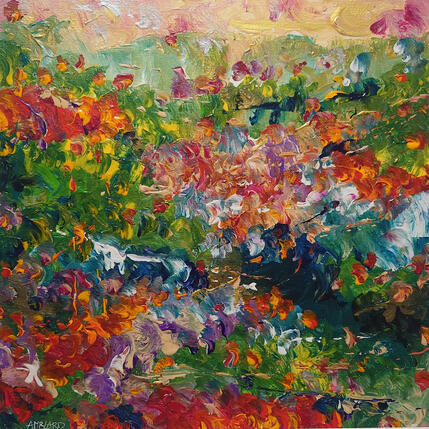 Gemälde The flower garden von Amblard Florence | Gemälde Impressionismus Acryl Landschaften, Natur