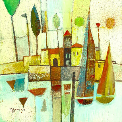 Peinture AM23  PAYSAGE AVEC BATEAUX par Burgi Roger | Tableau