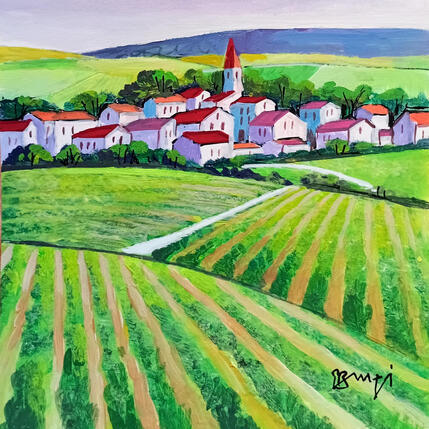 Peinture BA94 BOURGOGNE  VILLAGE AU MILIEU DES VIGNES par Burgi Roger | Tableau