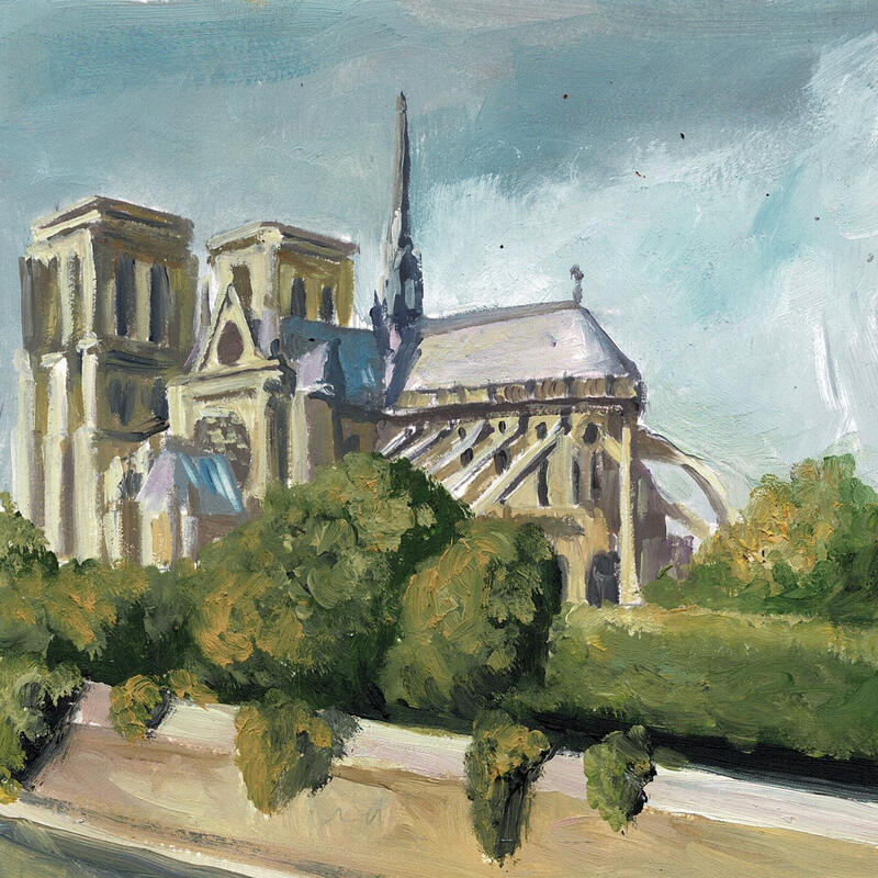 Painting Notre-Dame à l'horizon by Piffard Cédric | Painting Figurative Urban Life style Architecture Oil