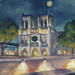 Painting Les lumières de Notre-Dame by Piffard Cédric | Painting Figurative Urban Life style Architecture Oil
