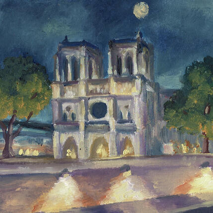 Painting Les lumières de Notre-Dame by Piffard Cédric | Painting Figurative Oil Architecture, Life style, Urban
