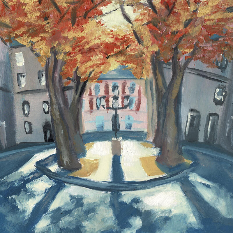 Painting Sous les arbres by Piffard Cédric | Painting Figurative Urban Life style Architecture Oil