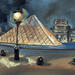 Gemälde Le Louvre après l'orage von Piffard Cédric | Gemälde Figurativ Urban Alltagsszenen Architektur Öl