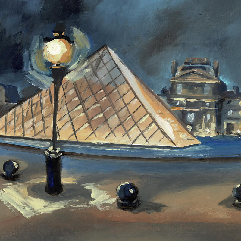 Gemälde Le Louvre après l'orage von Piffard Cédric | Gemälde Figurativ Urban Alltagsszenen Architektur Öl