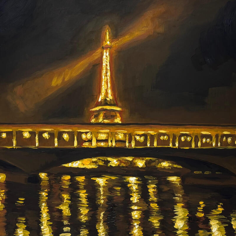 Painting La Dame de Fer by Piffard Cédric | Painting Figurative Urban Life style Architecture Oil