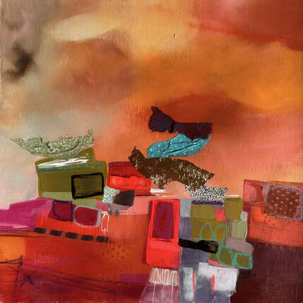 Painting Papillons au coucher de soleil by Lau Blou | Painting
