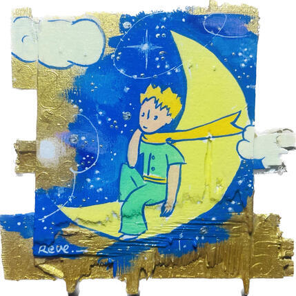 Gemälde Rendez-vous avec la lune von Revel | Gemälde Pop-Art Acryl, Upcycling Pop-Ikonen