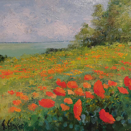 Peinture Quelques coquelicots en Baie de Somme par Sannier Daniel | Tableau Impressionnisme Huile Paysages