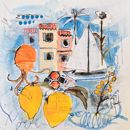 Painting Poulpe et mimosa by Colombo Cécile | Painting