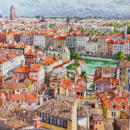 Painting Les toits de Lyon by Decoudun Jean charles | Painting Figurative Watercolor Urban