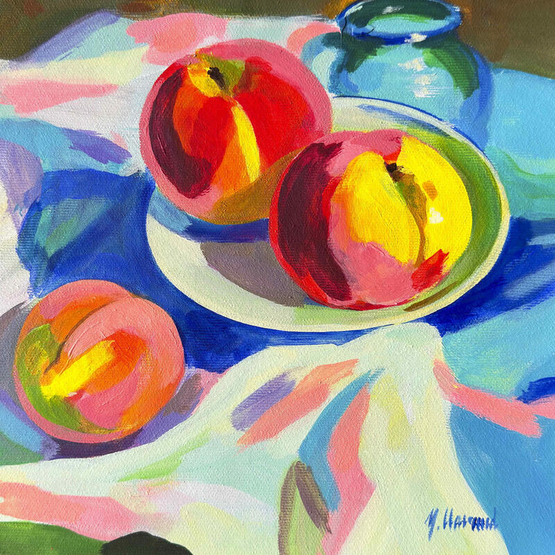 Peinture POP PEACHES  par Clavaud Morgane | Tableau Figuratif Scènes de vie Natures mortes Acrylique