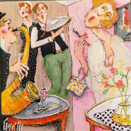 Peinture Mondanités musicales. par Garilli Nicole | Tableau Figuratif Acrylique Scènes de vie