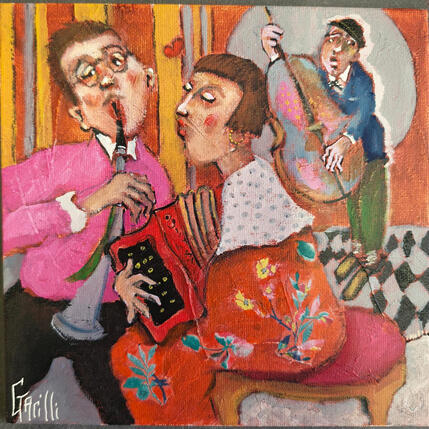 Peinture Amourettes musicales. par Garilli Nicole | Tableau Figuratif Acrylique Scènes de vie