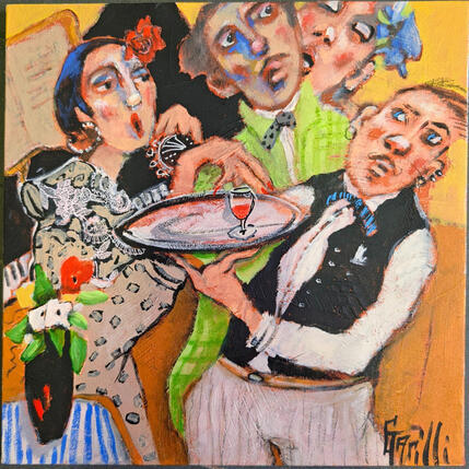 Peinture Frénétique soirée  par Garilli Nicole | Tableau Figuratif Acrylique Scènes de vie