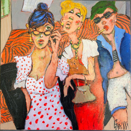 Peinture C'est une affaire de filles  par Garilli Nicole | Tableau Figuratif Acrylique Scènes de vie