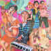 Painting Music, friendship and life turns rosy. by Garilli Nicole | Painting Figurative Life style Acrylic