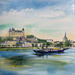 Painting Saumur, toué cabanée by Hoffmann Elisabeth | Painting Figurative Urban Watercolor