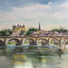 Painting Saumur et son pont Cessart by Hoffmann Elisabeth | Painting Figurative Urban Watercolor