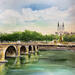 Painting Angers, pont de Verdun et sa cathédrale by Hoffmann Elisabeth | Painting Figurative Urban Watercolor