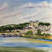 Painting Saumur, pont et château historique by Hoffmann Elisabeth | Painting Figurative Urban Watercolor