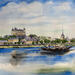 Painting Saumur, son château et sa toue cabanée by Hoffmann Elisabeth | Painting Figurative Urban Watercolor