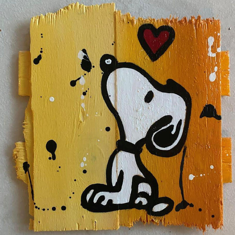 Painting F1 Snoopy LOVE by Marie G. | Painting Pop-art Pop icons Wood Acrylic