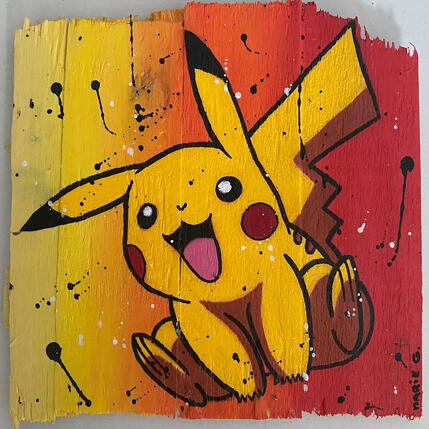 Painting F2 Pikachu by Marie G. | Painting Pop-art Acrylic, Wood Pop icons