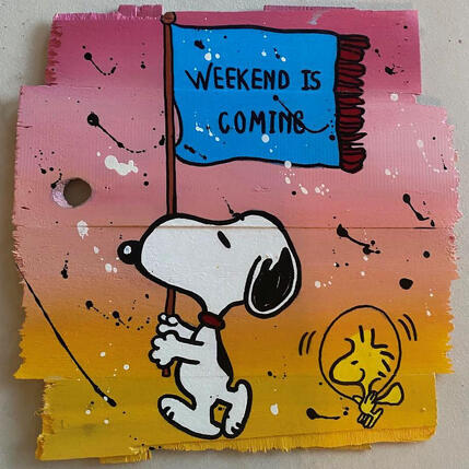 Painting Week end is coming by Marie G. | Painting Pop-art Acrylic, Wood Pop icons