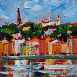 Painting Couleur Saone by Sheremet Ion | Painting Impressionism Acrylic Architecture, Landscapes, Pop icons, Urban