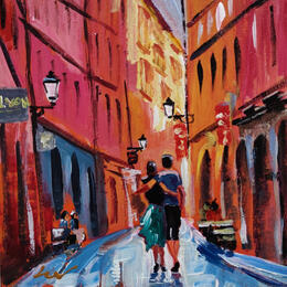 Painting Ruelle du Vieux Lyon by Sheremet Ion | Painting Impressionism Acrylic Architecture, Landscapes, Pop icons, Urban