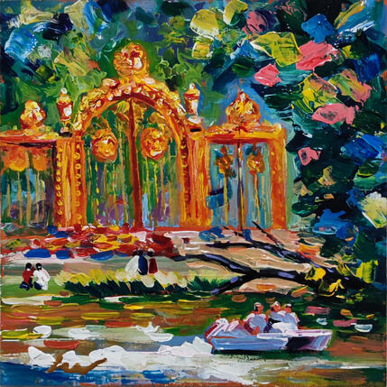 Peinture Au Parc de la Tete d'Or par Sheremet Ion | Tableau Impressionnisme Acrylique Architecture, Paysages, Urbain