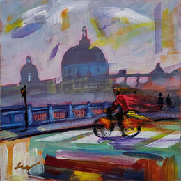 Painting Le Cycliste du Rhone by Sheremet Ion | Painting Impressionism Acrylic Architecture, Landscapes, Pop icons, Urban