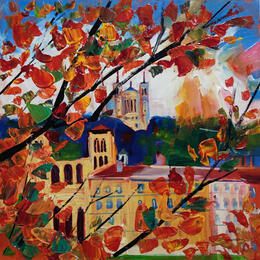 Painting Automne à Saint-Jean by Sheremet Ion | Painting Impressionism Acrylic Architecture, Landscapes, Urban