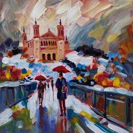 Painting Niege sur Fourviere by Sheremet Ion | Painting Impressionism Acrylic Architecture, Landscapes, Urban