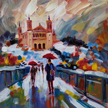 Peinture Niege sur Fourviere par Sheremet Ion | Tableau Impressionnisme Acrylique Architecture, Paysages, Urbain
