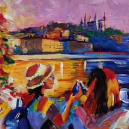 Painting Santé su la Saone by Sheremet Ion | Painting Impressionism Acrylic Architecture, Life style, Urban