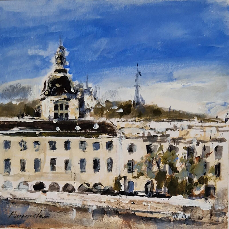 Painting l hotel dieu lyon by Poumelin Richard | Painting Figurative Landscapes Oil