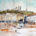 Painting la place bellecour by Poumelin Richard | Painting Figurative Landscapes Oil