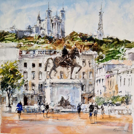 Painting lumieres sur la place bellecour by Poumelin Richard | Painting