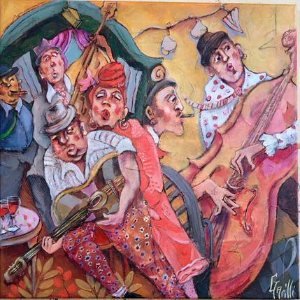 Painting Jazz manouche on the road. by Garilli Nicole | Painting Figurative Acrylic Life style