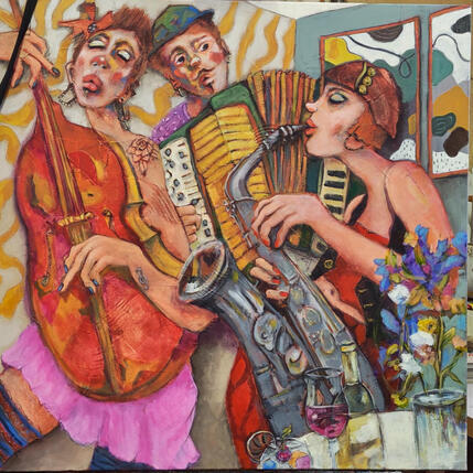 Painting Trio jazzy en amour by Garilli Nicole | Painting Figurative Acrylic, Charcoal Life style