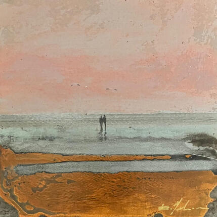 Gemälde Soir à la plage  von Mahieu Bertrand | Gemälde Figurativ Metall Landschaften